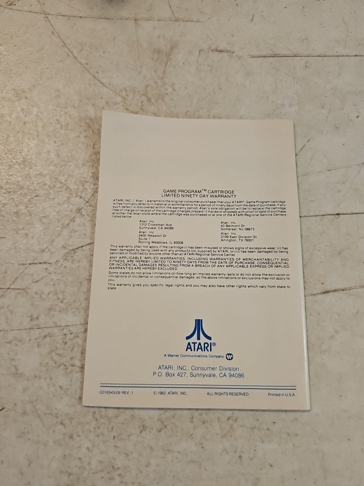 Defender Atari Video Game Program Instructions Insert Vintage 1982