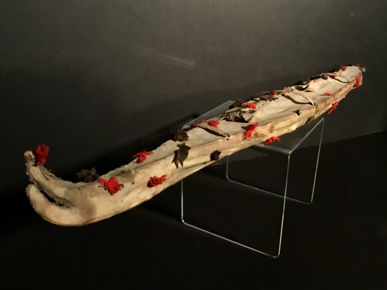 ESKIMO NATIVE KAYAK, WOOD, SEAL & GERMANTOWN WOOL DECORATION, EXCELLENT, C1900