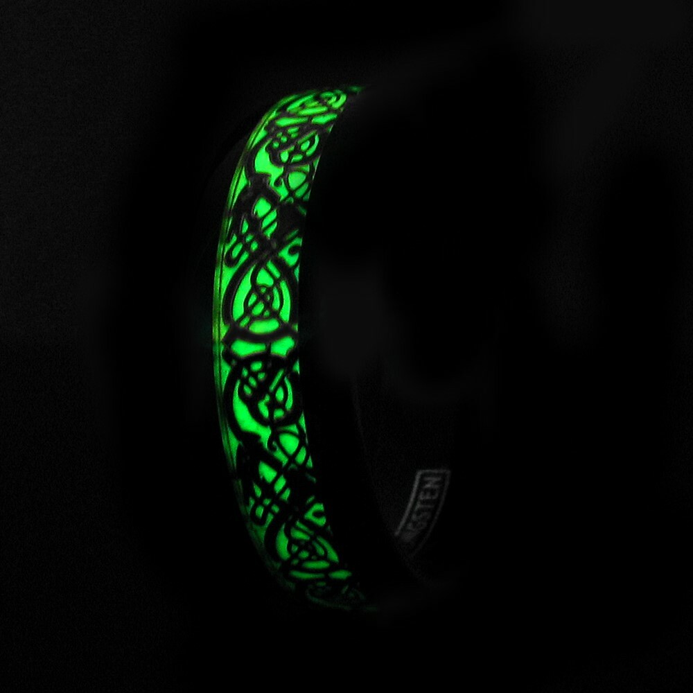 8mm Blue Tungsten Men's Ring Celtic Dragon *Glow in the Dark* Wedding Band