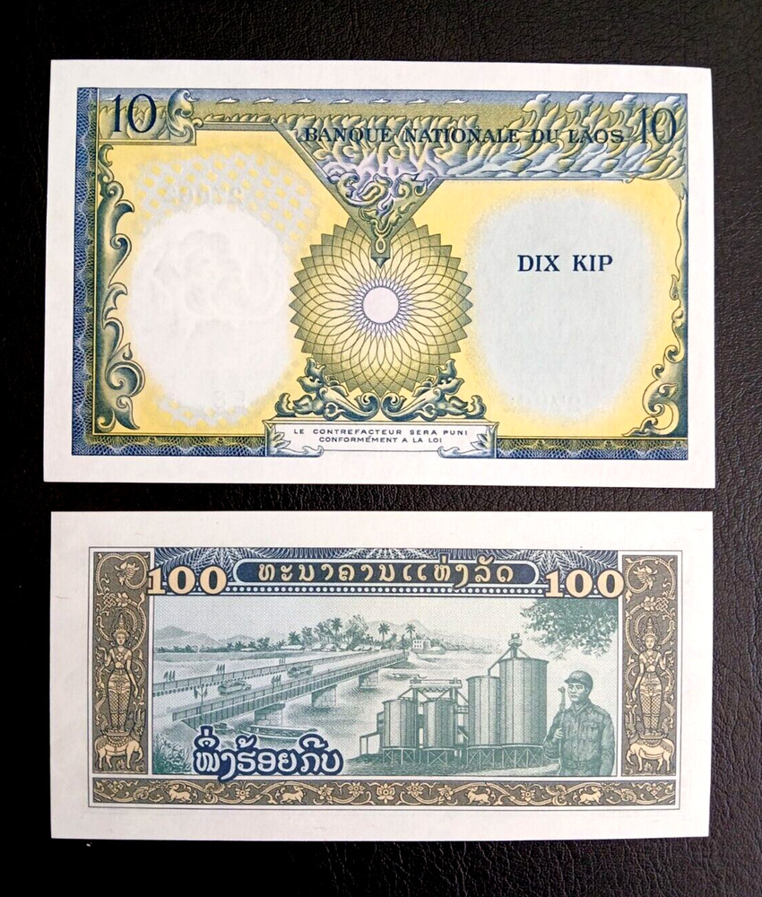 LAOS 2 UNC 10-100 KIP BANKNOTES WE COMBINE