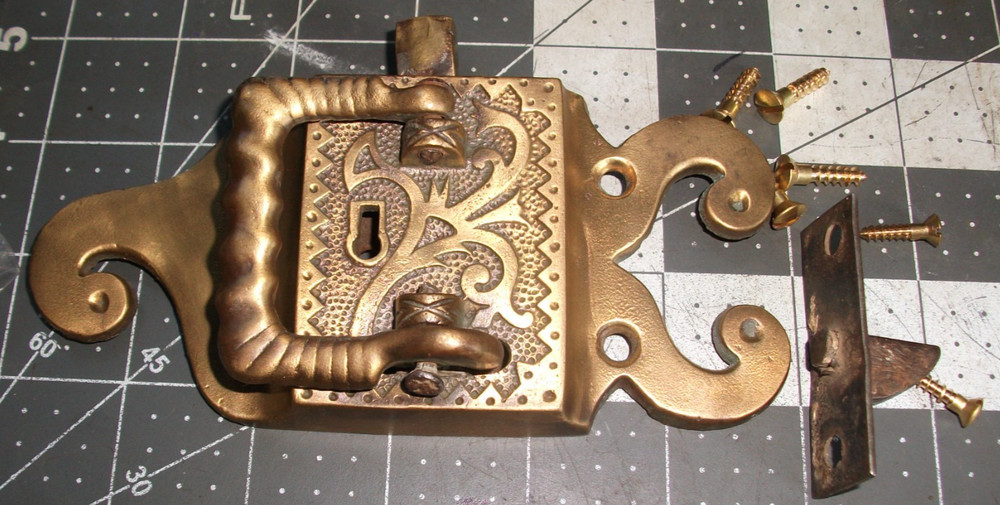 Fancy Vintage Ice Box Style Hardware Latch/Keeper w/brass attachment hardware