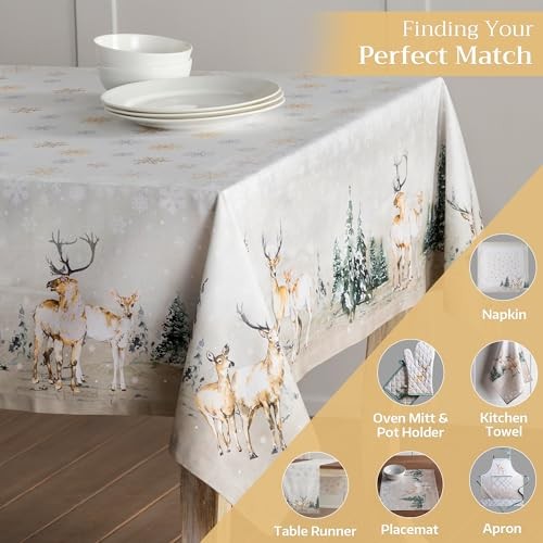 Table Cloth Rectangle Table 108" x 60" (Rectangular) 01 - Deer in the Woods