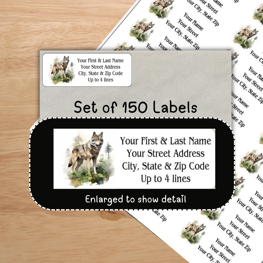 150 Wolf in forest Mailing Return Address Labels Personalized  1 x 2 5/8 in.