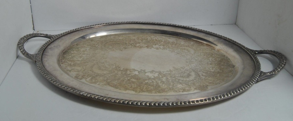 WM ROGER 3680 Avon Silver Plated Oval Serving Tray with Handles 20 1/2"