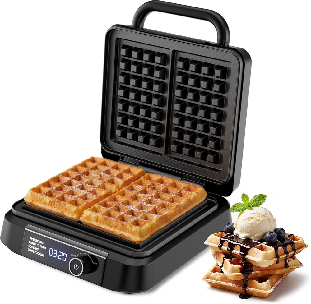 Waffle Maker, 1200W Belgian Waffle Maker, Dual Rectangular Thick Waffle Iron, 7-