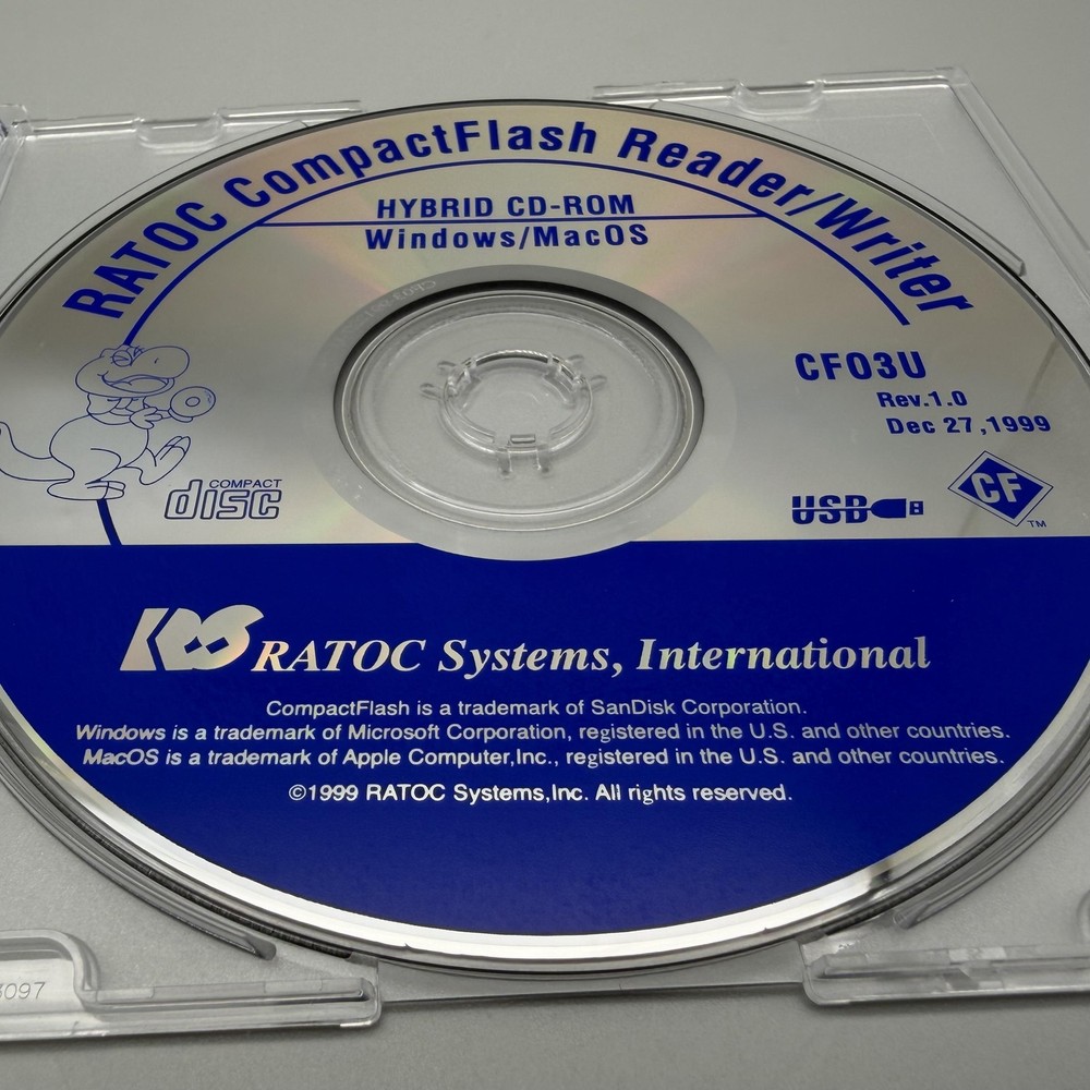 Vintage 1999 RATOC CompactFlash Reader/Writer CF03U Hybrid Driver CD Windows Mac