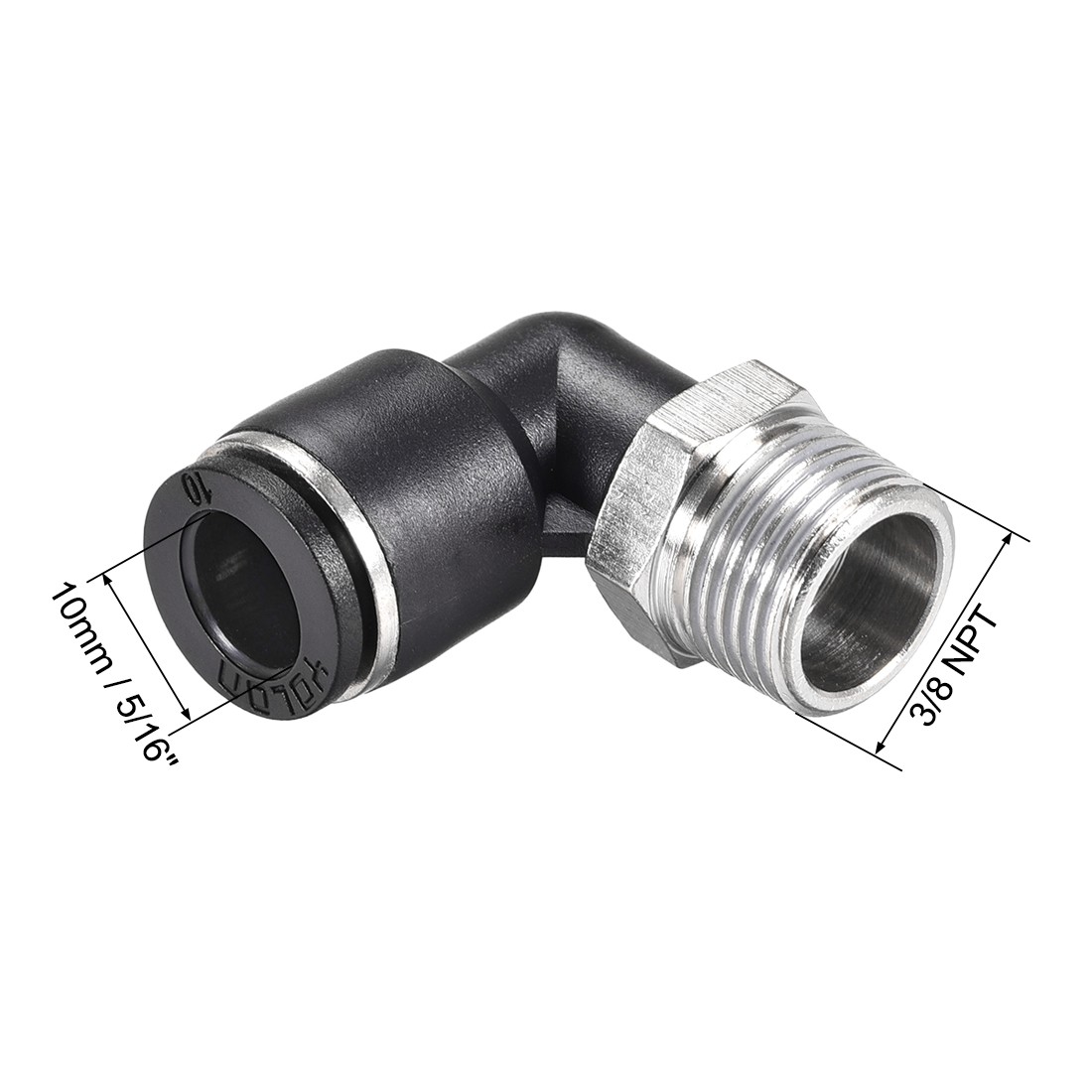 2 x Push to Connect Tube Fitting Male Elbow 10mm Tube OD 3/8 NPT Thread