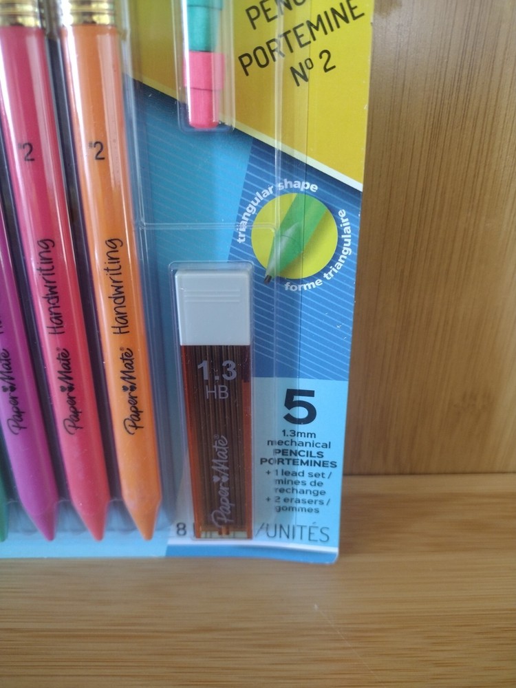 Handwriting Triangular Mec/ Pencil Set w/ Lead & Eraser, 1.3 mm, 8 Count-Pack 2