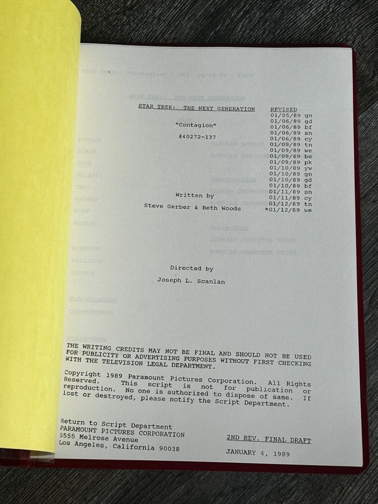 STAR TREK Script The Next Generation Contagion 2nd Revision Final Draft Jan 1989