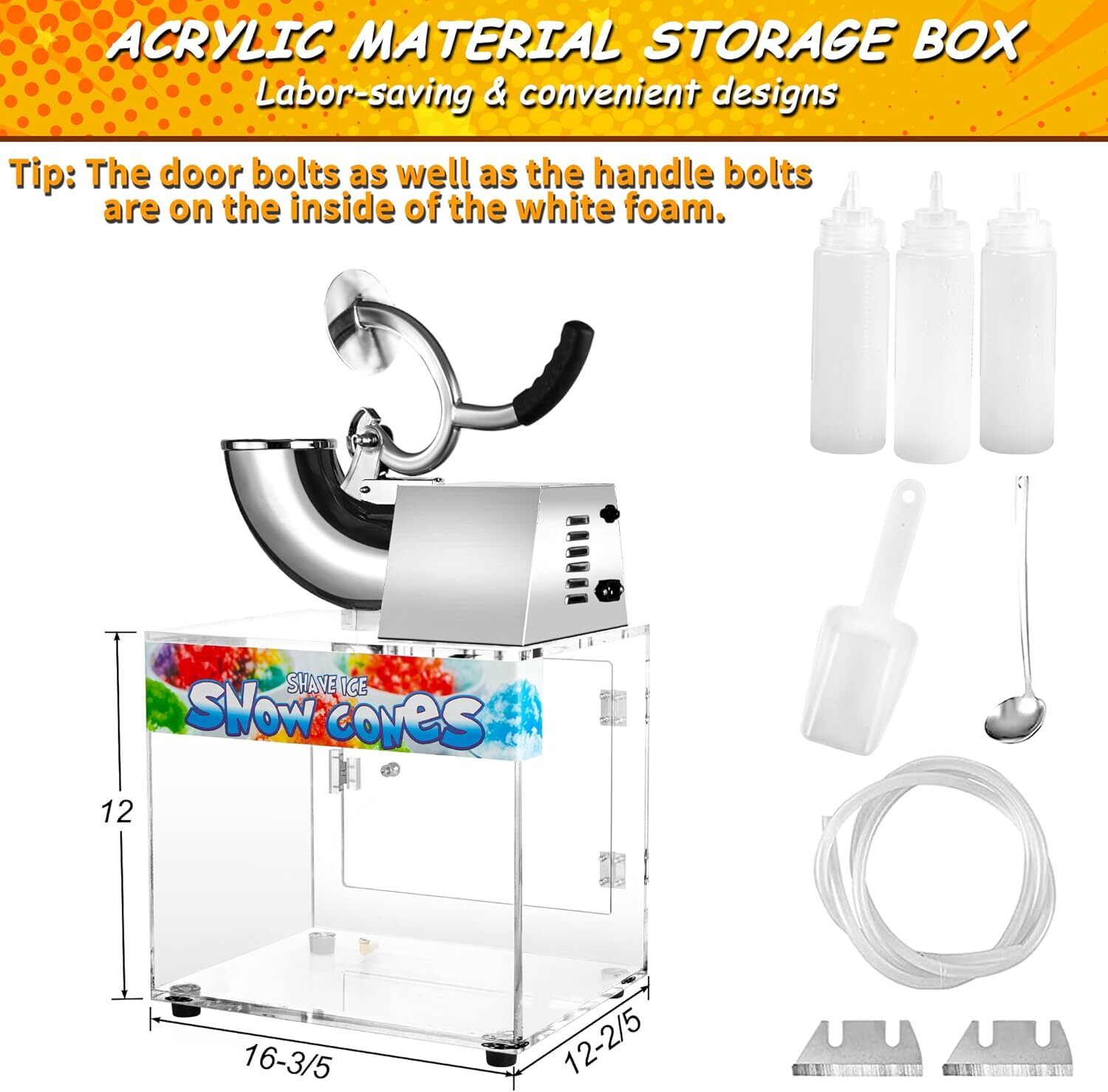 VNN 500LBS/H Commercial Snow Cone Machine Electric Ice Shaver Ice Crusher 48L