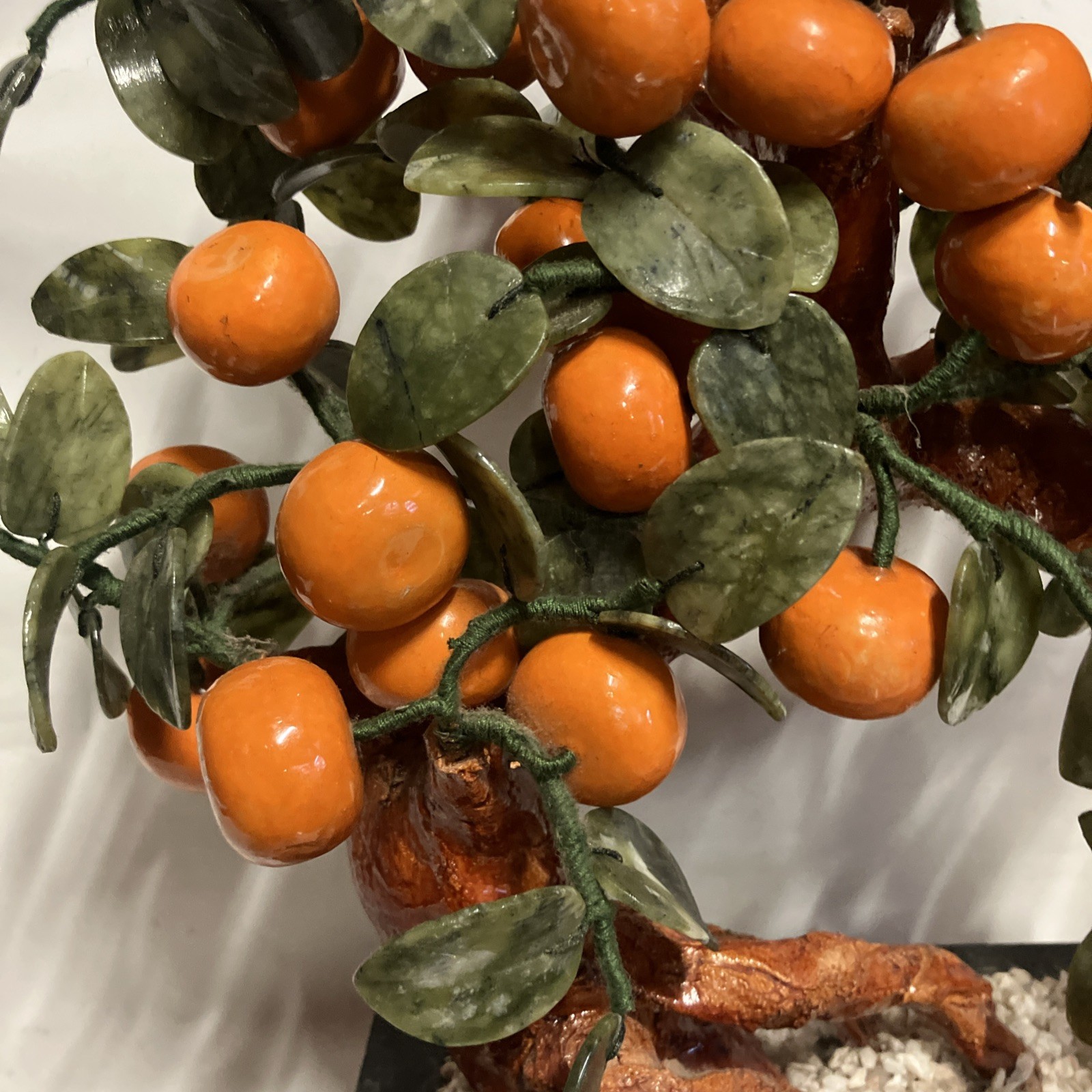 Large Mandarin Orange Jadeite Leaves Bonsai Tree Feng Shui Marble large Stone