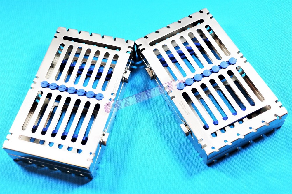 2 BLUE GERMAN STERILIZATION RACKS FOR 7 INSTRUMENTS DETACHABLE WITH 2 BUTTONS