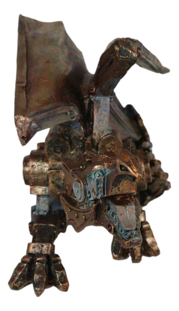 Ebros Roaring Steampunk Copper Skinned Robotic Cyborg Winged Dragon Figurine