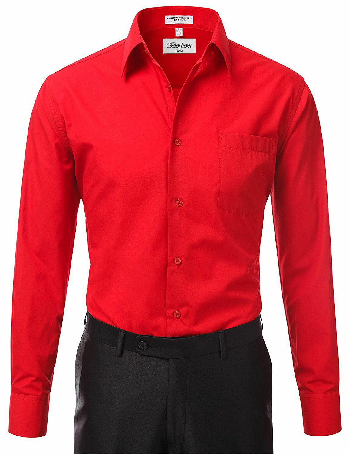 Berlioni Italy Men's Premium Classic French Convertible Cuff Solid Dress Shirt