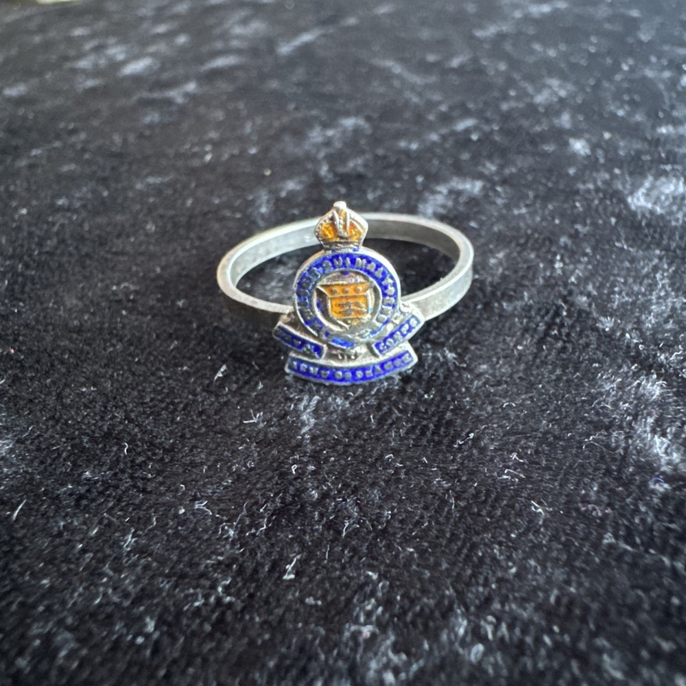 vintage ww2 royal army Ordnance corps silver enamel sweetheart ring