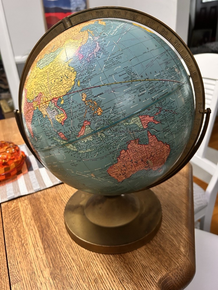 Cram's Imperial World Globe 12” Vintage with Stand EUC