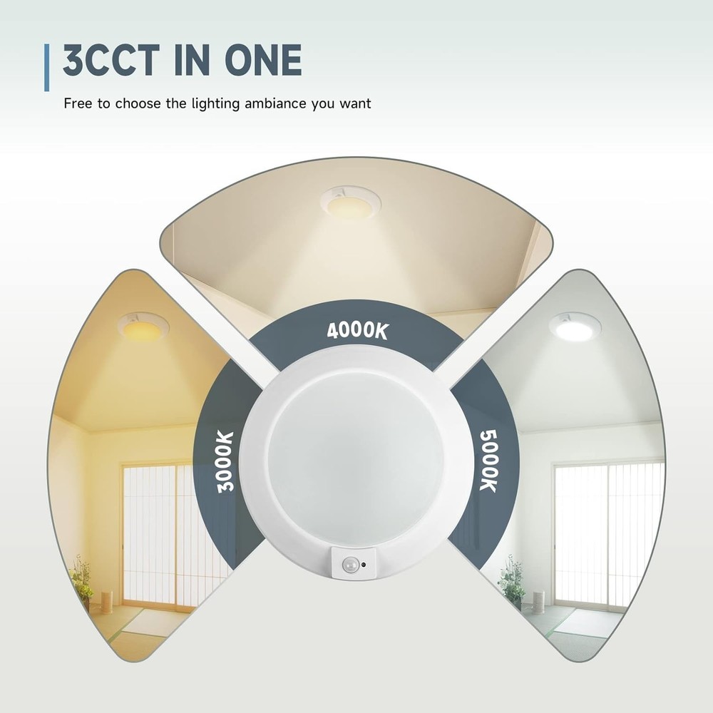 ECOELER PIR Motion Sensor Ceiling Light, 3CCT Selectable 2 - Pack, White