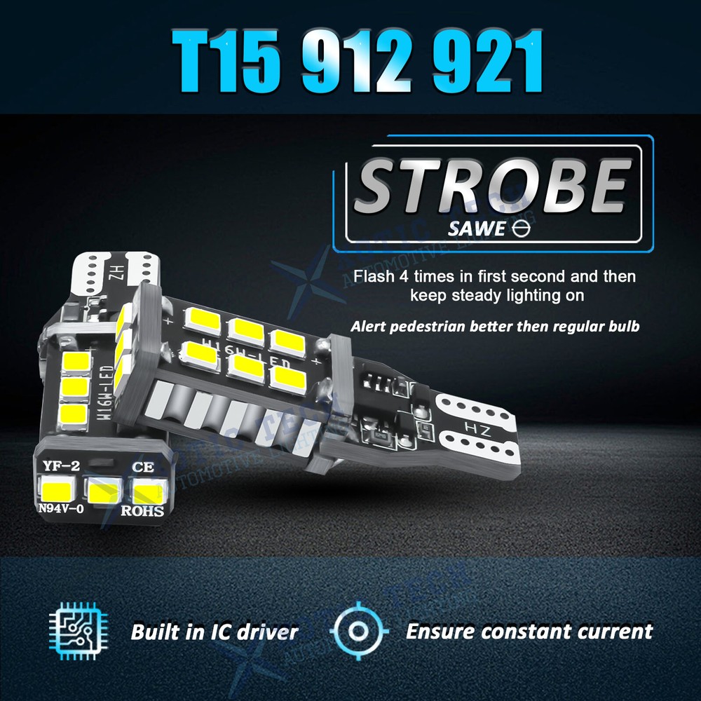 LED 921 Strobe Blinking Flashing Back Up Reverse Light Bulb Safety Warning White