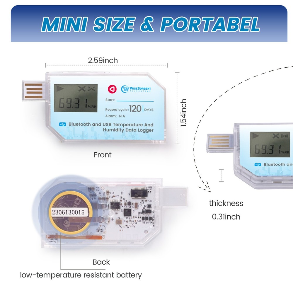 10Pcs Data Logger, Temperature and Humidity with LCD, USB, Bluetooth & App