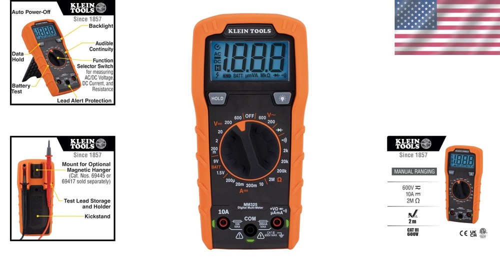 Battery-Powered Digital Multimeter with Backlit Display & Lead Alert Features