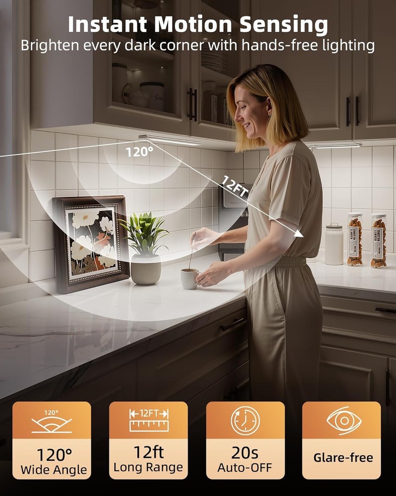 Under Cabinet Lights, LED Motion Sensor Closet Lights, Wireless - 2 Pack