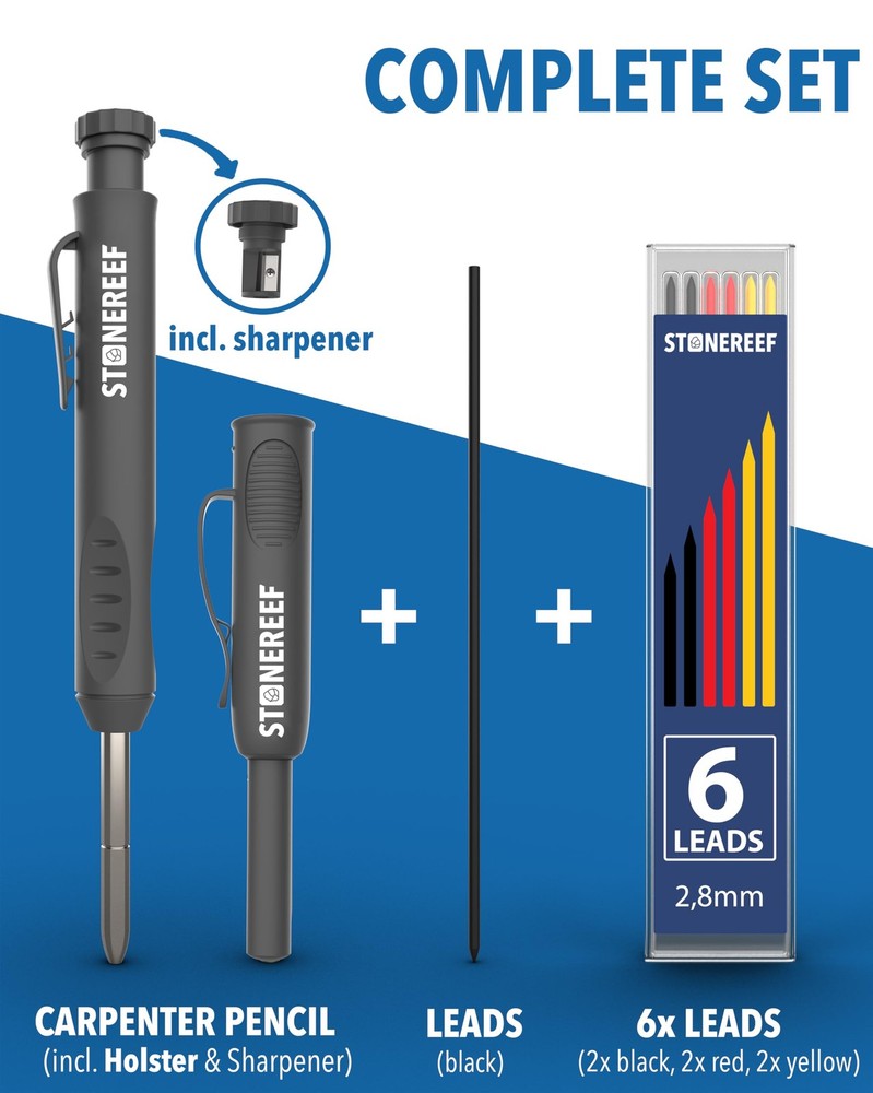 Carpenter Pencil Set with Sharpener & 7 Refills – Deep Hole Marker Mechanical...