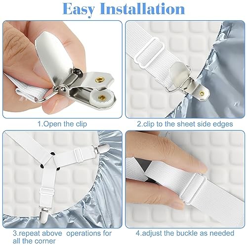 2 Pack Bed Sheet Fasteners Straps Adjustable Bed Sheet Holder 2 Pcs White