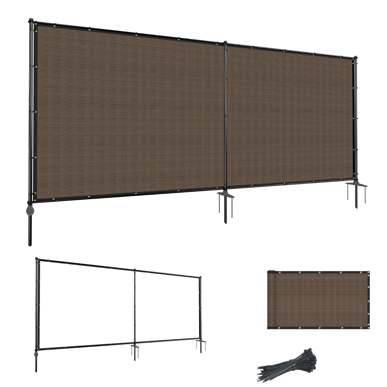 Heavy Duty Outdoor Freestanding Privacy Screen Fence Panels with Iron Poles