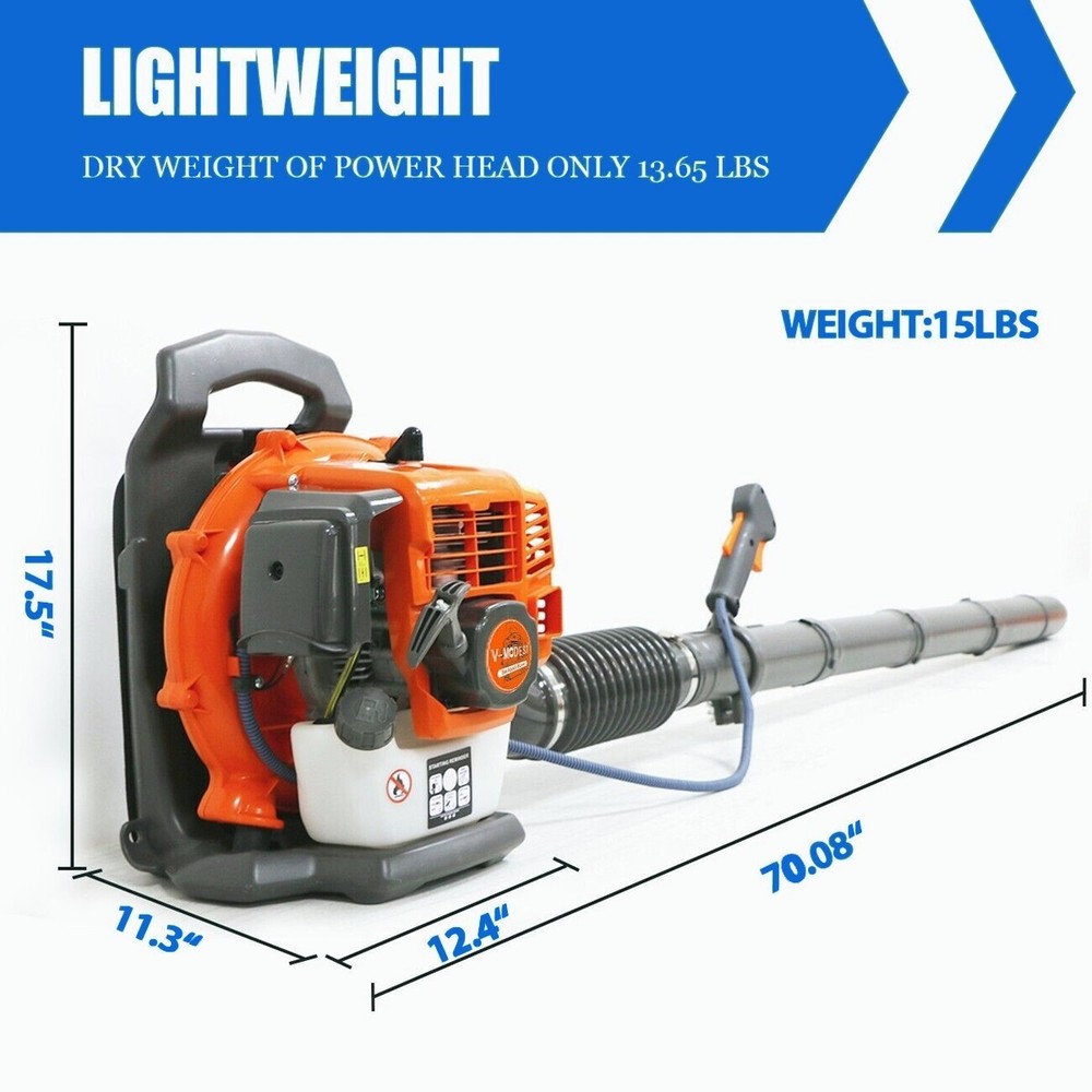 Backpack Leaf Blower Gas Powered Snow Blower 665 CFM 43CC 2-Stroke Engine 3HP