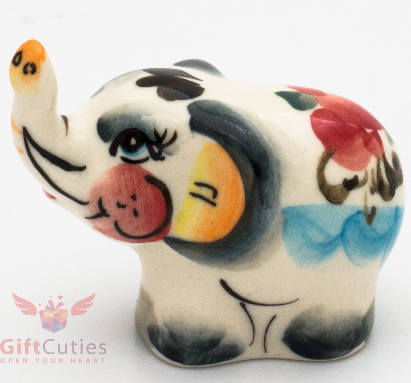 Happy Elephant Collectible Gzhel style Porcelain small Figurine hand-painted