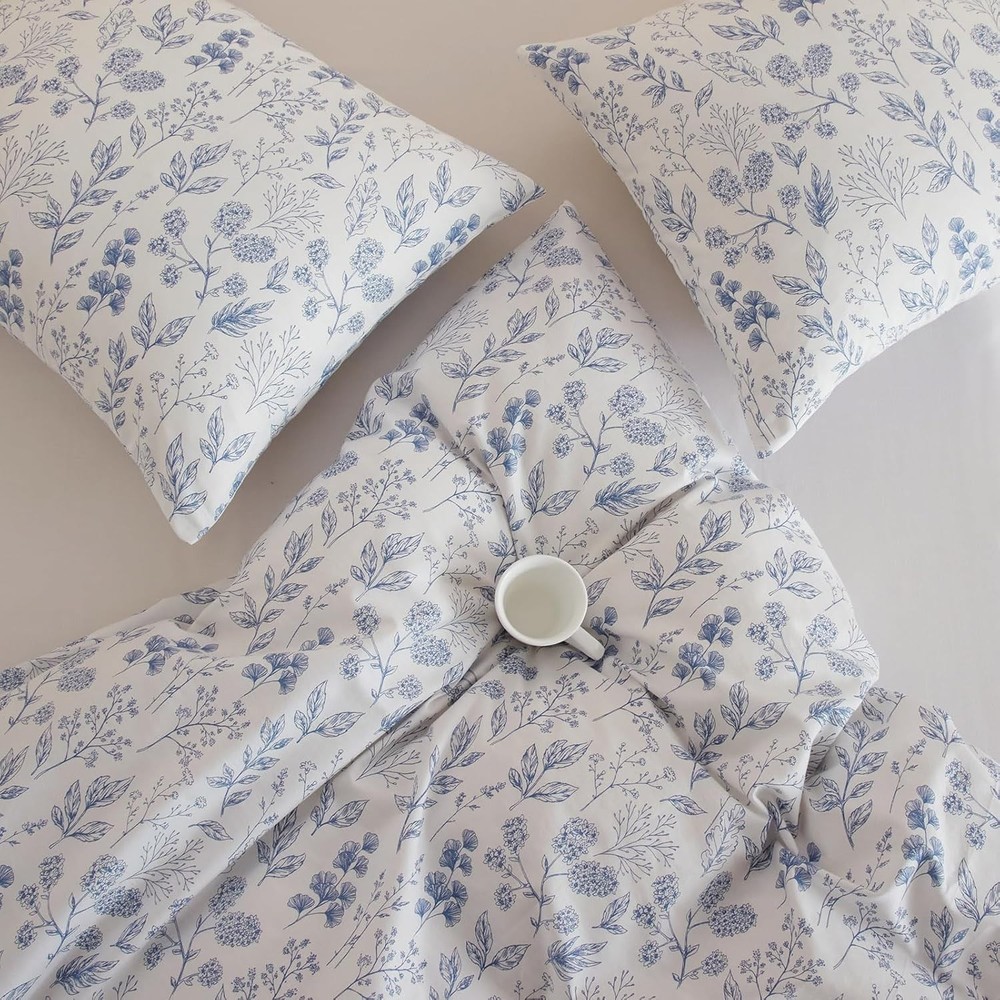 Blue Floral Down Comforter Set