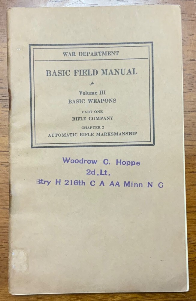 1932 Manual Vol. III Basic Weapons Rifle Co. Automatic Rifle Marksmanship Book