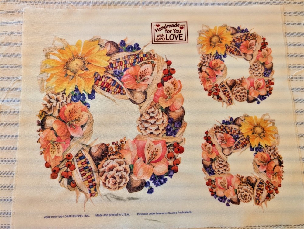 Indian Corn Sunflower Buckeye Fall Wreath applique panel 1994 Dimensions #80219