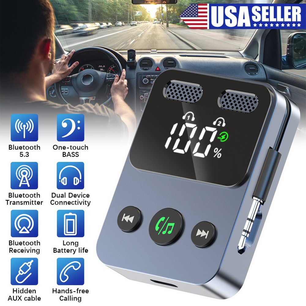 Bluetooth 5.3 Transmitter Receiver 2 IN 1 Wireless Audio 3.5mm Jack Aux Adapter