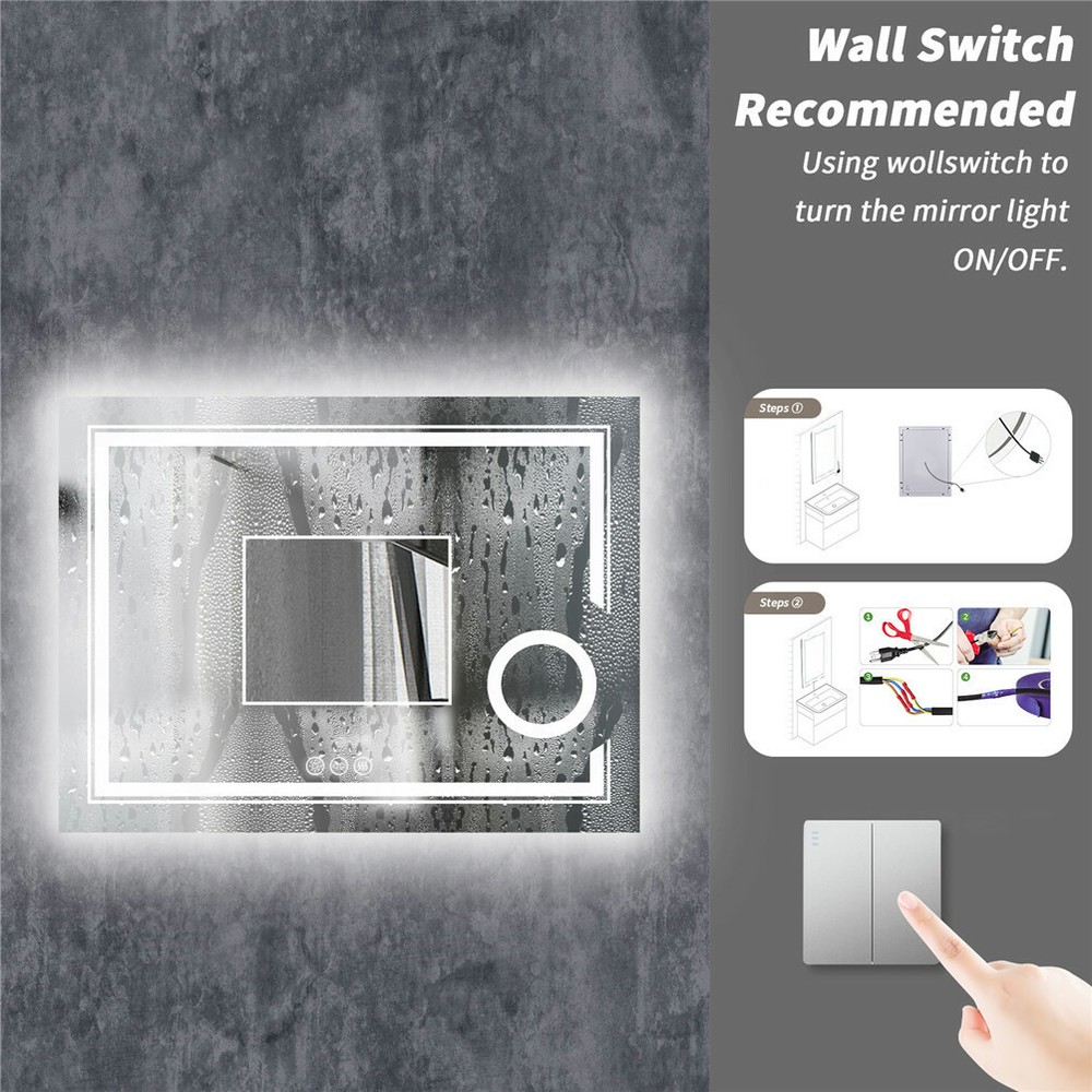 Backlit Wall Bathroom Mirror Makeup LED Vanity Mirror Antifog Magnifying Design