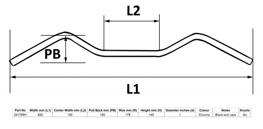 Handlebar 1"Chrome 7"Rise Without Dimples