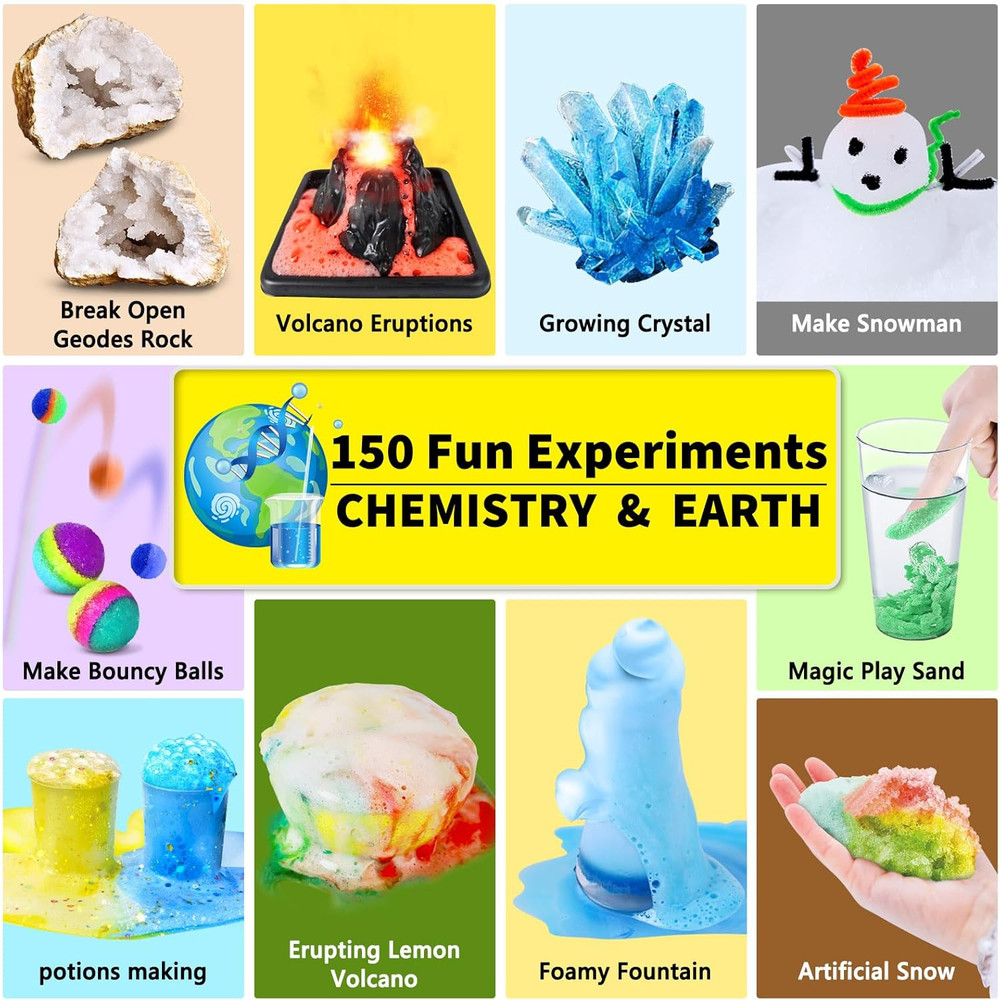 150 Science Experiments Kit For Kids STEM Chemistry Volcano Geodes Physics