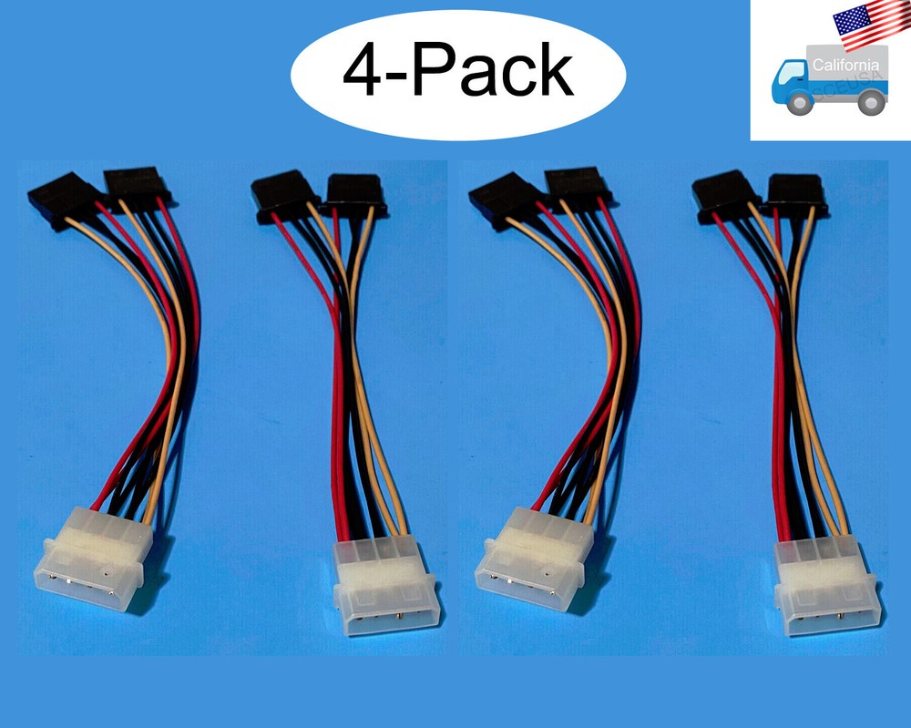 NEW 4-PACK Internal Power Supply 4Pin Y Adapter Cable,Molex PC Peripheral Plug