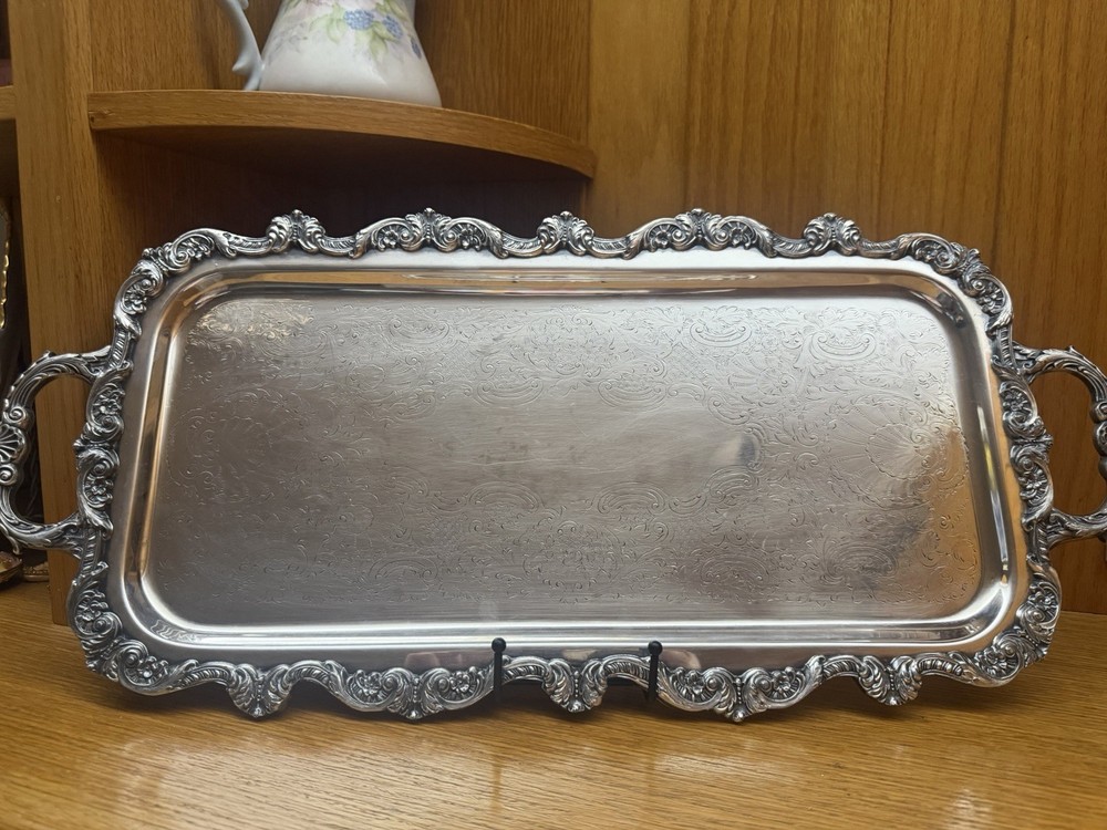 Poole Silverplate On Copper Old English Serving Footed Rectangular Tray 5031.