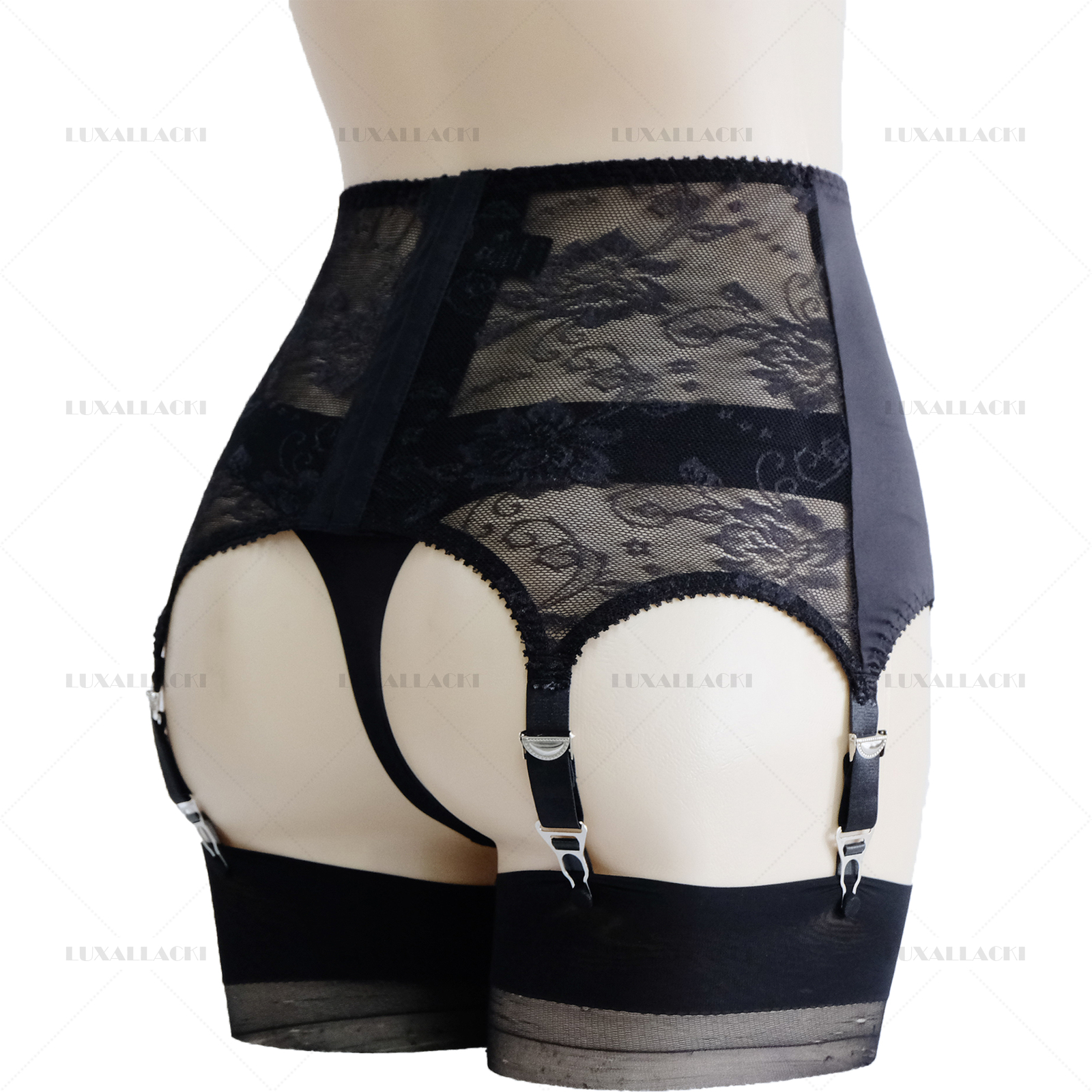 Luxallacki Classic Satin Lace Garter Belt 6 Straps Sexy Waist Girdle (3 Colors)