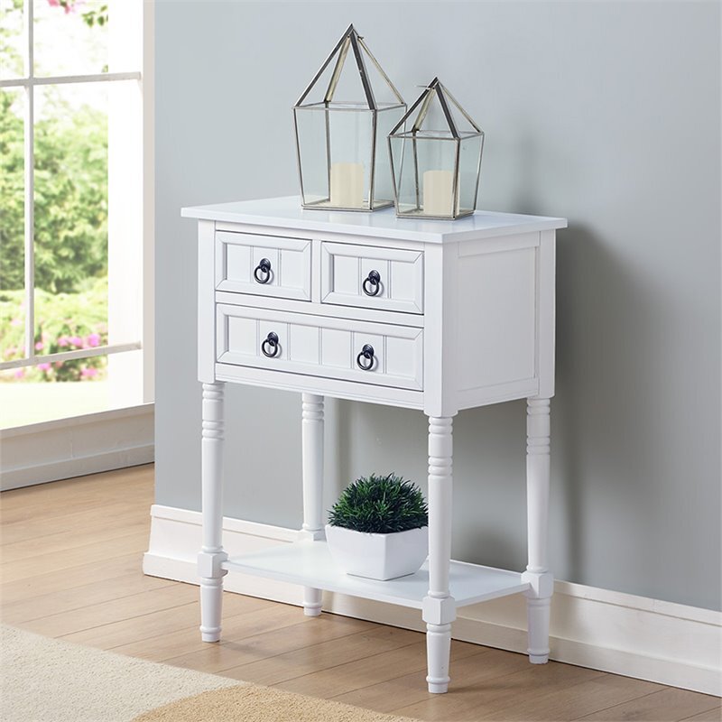 Pemberly Row Transitional Console Table in White Wood Finish