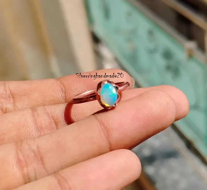 Ethiopian Opal Solid Copper Statement Handmade Women Gift Ring, All Size M1449