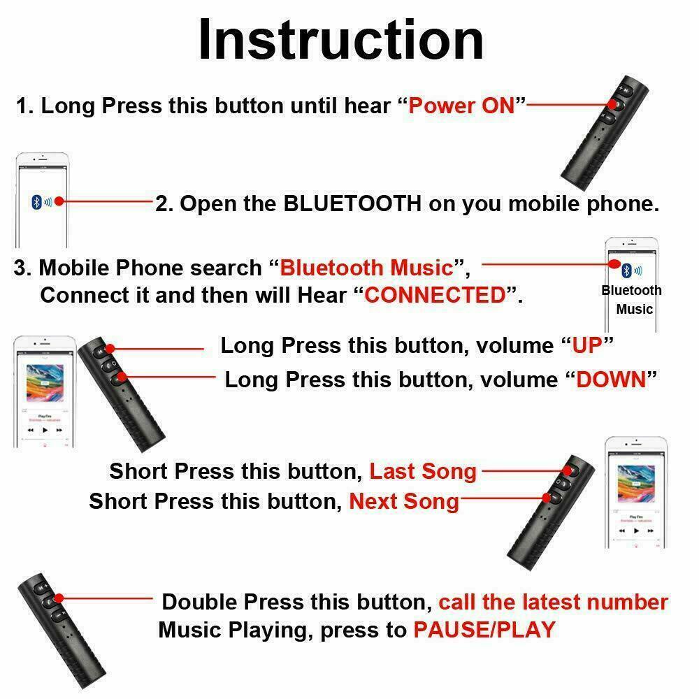 Wireless Bluetooth Receiver 3.5mm AUX Audio Stereo Hands Free Car Adapter