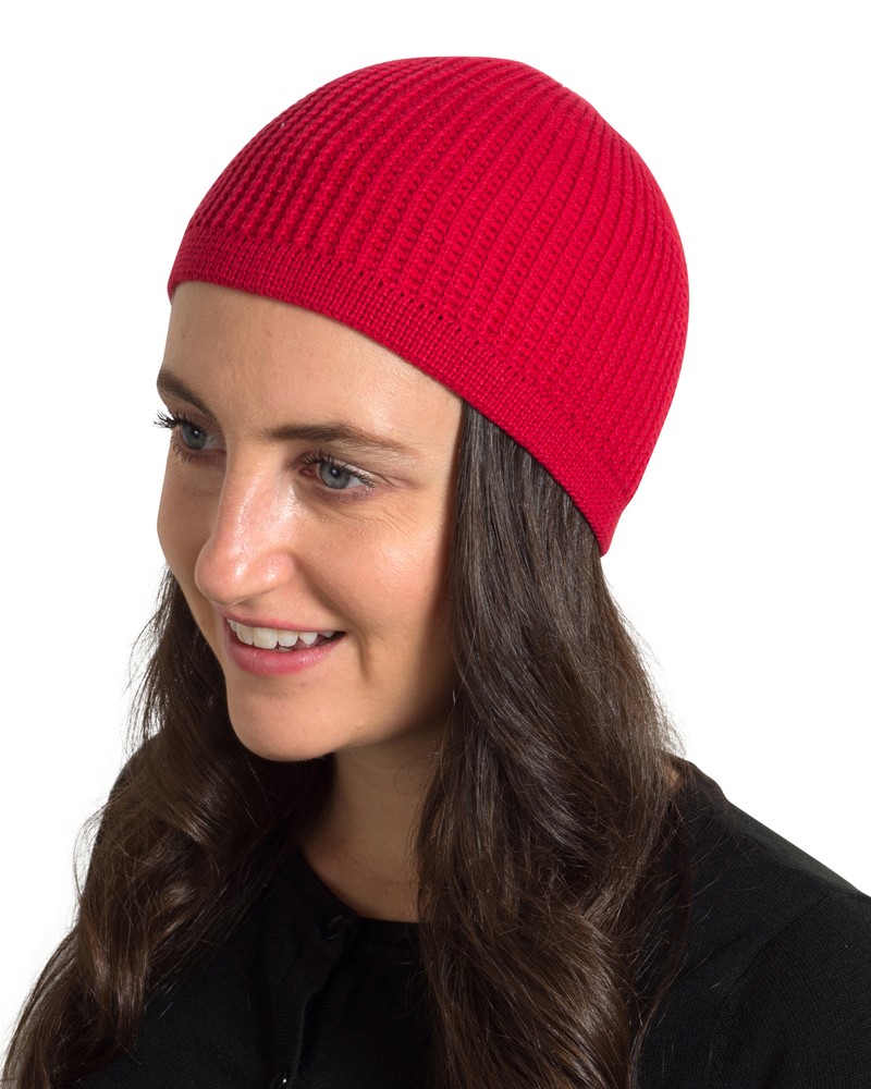 Solid Colored Elastic Skull Cap Kufi Hats with Ribbed Checkered Knit