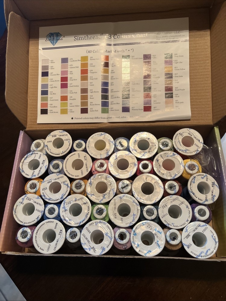 NIB Sealed SIMTHREAD HIGH QUALITY EMBROIDERY THREAD 40 SPOOLS, POLYESTER