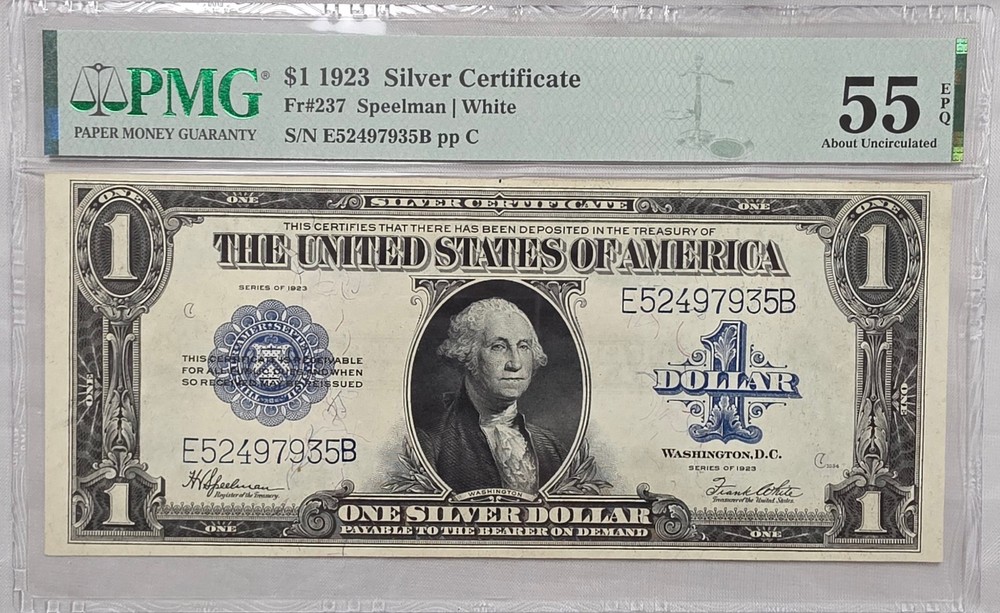 1923 $1 Silver Certificate, Fr#237, PMG AU55EPQ