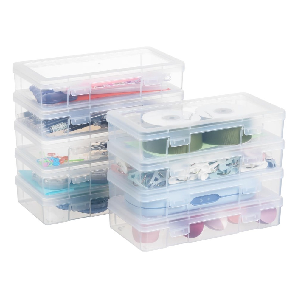 novelinks Small Plastic Storage Box Containers with 9 Pack Medium -Clear