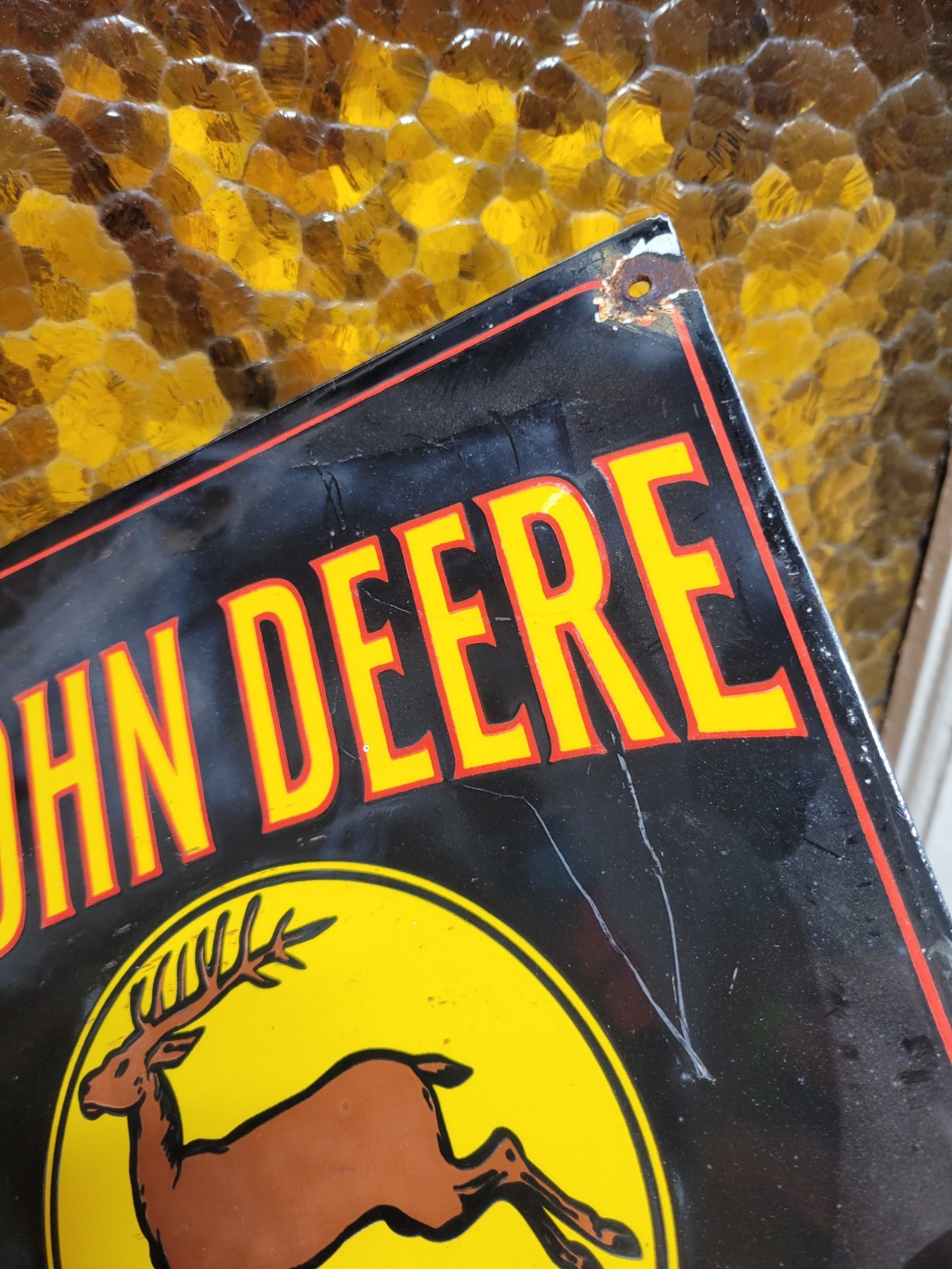 VINTAGE JOHN DEERE PORCELAIN SIGN OLD FARMING PLOW TRACTOR DEALER SALES SERVICE