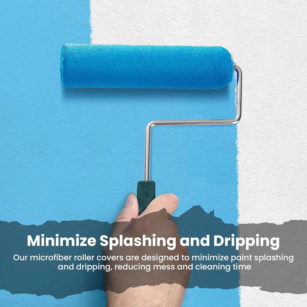 9 Microfiber Paint Roller Covers, 5 Pack, 3/8 Nap for Smooth, Fast Coverage