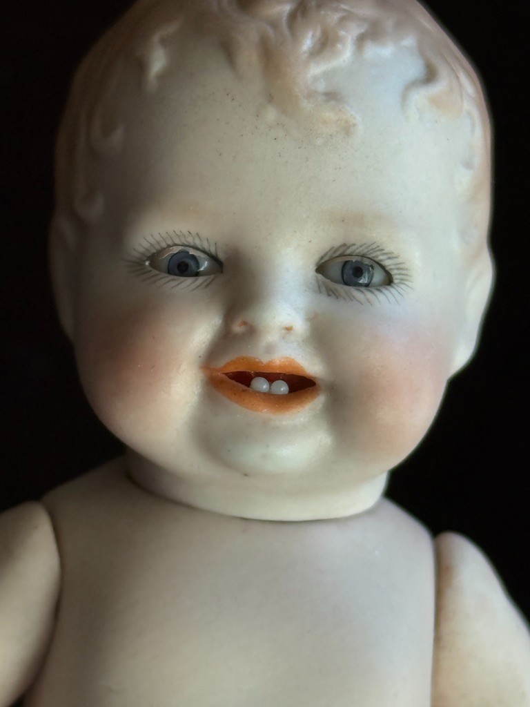 Antique German 4.5" All Bisque Georgene Averill Bonnie Babe Sleepy Eye Baby Doll
